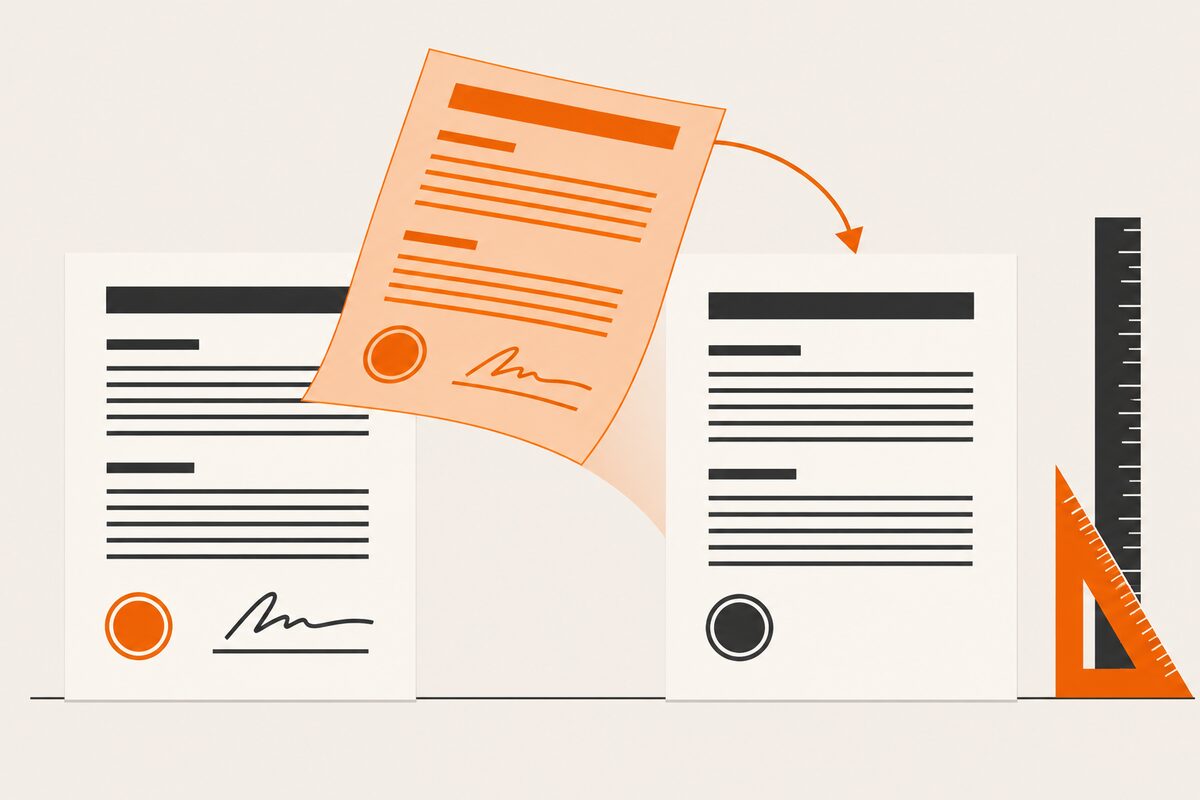 A draft checked against a marked-up standard